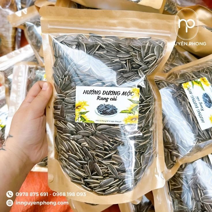 Mẫu tem dán hạt hướng dương rang củi